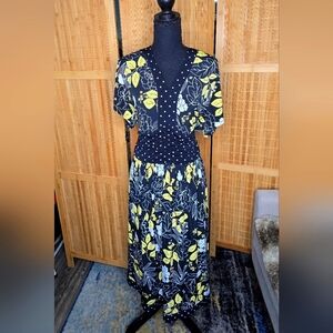dressbarn Black and Yellow Floral Midi Dress